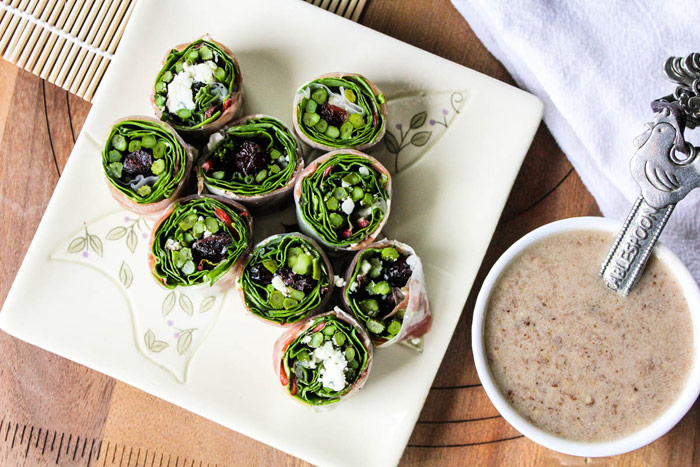 Rolled Salad Bites with Toasted Pecan Vinaigrette