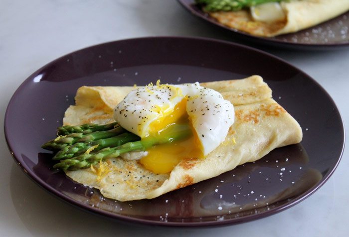 Asparagus and Brie Crepe with Poached Egg