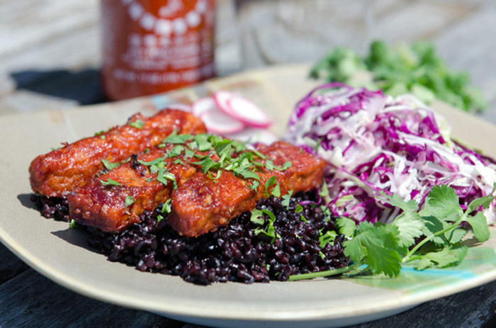 Or these BBQ Sriracha Tempeh ribs with Black Rice