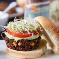 Chipotle Black Bean Freekeh Sliders with Avocado Lime Crema