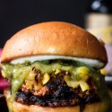 Al Pastor Burger with Roasted Tomatillo Salsa - all of the flavors of tacos al pastor in between a bun