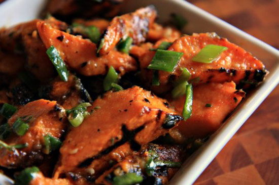 Sweet Potato and Poblano Salad with Honey and Rosemary Dressing