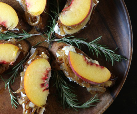 Peach, Caramelized Onion & Goat Cheese Crostini