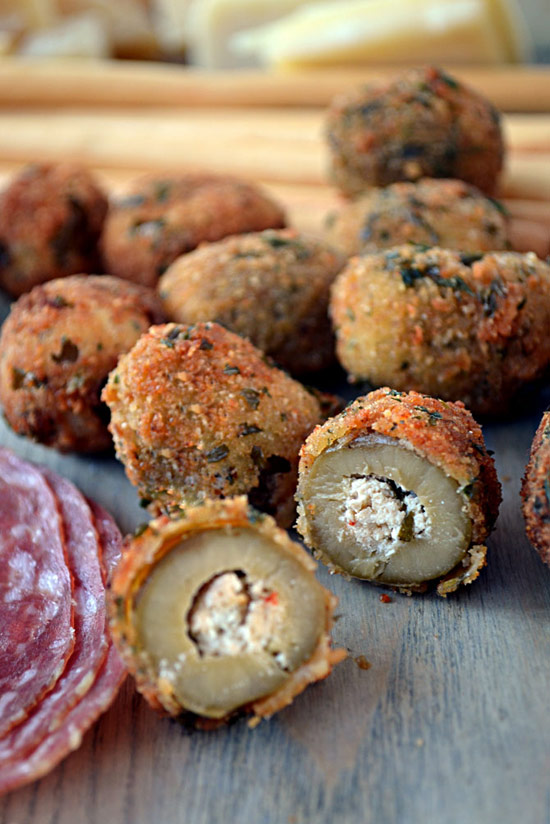 Fried Olives Stuffed with Italian Sausage and Goat Cheese