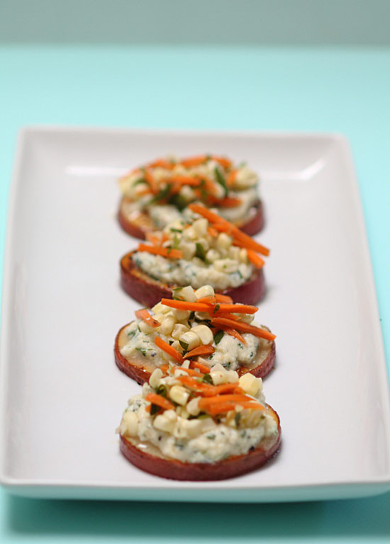 Potato Bites with Ricotta & Corn Relish