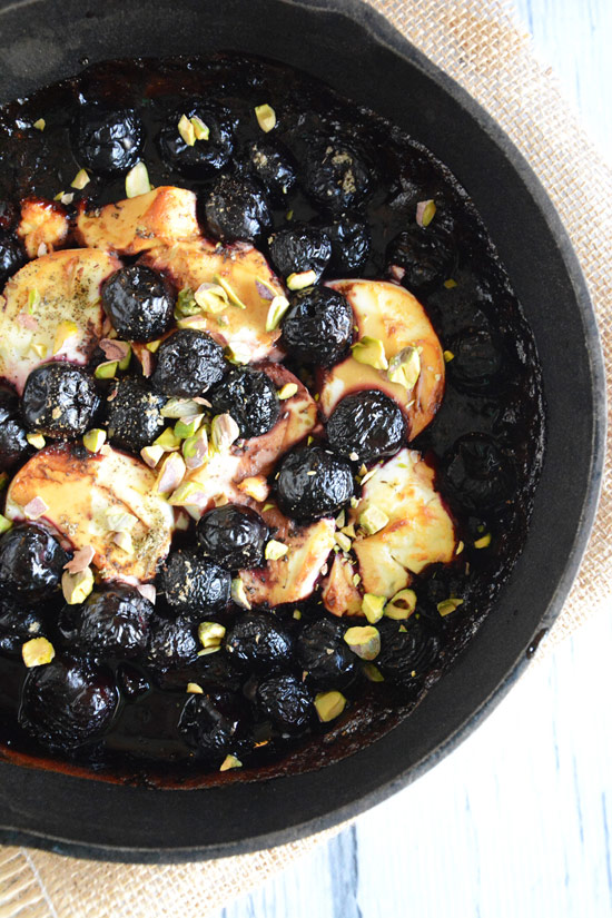 Goat Cheese Fundido with Cherries, Balsamic and Honey Drizzle