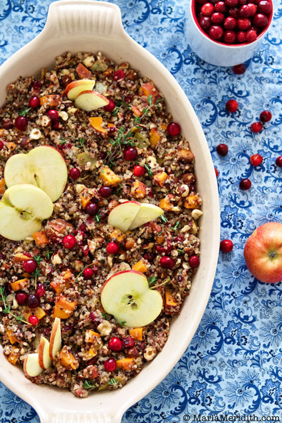 Quinoa Stuffing with Apples, Sweet Potato, and Hazelnuts
