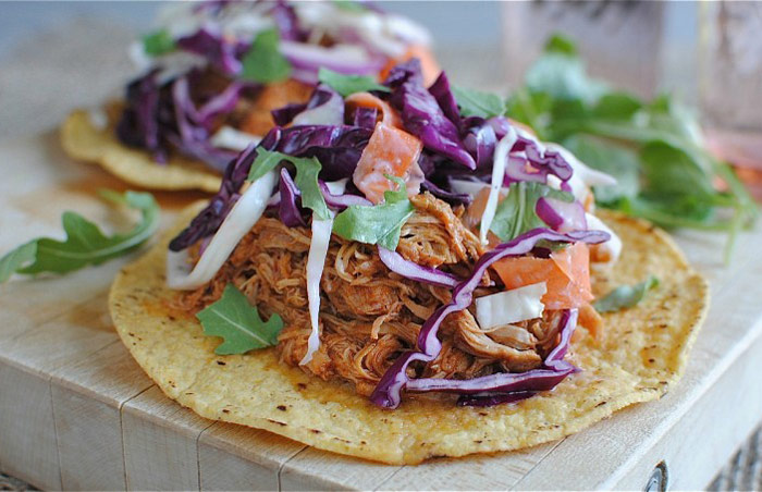 BBQ Pulled Chicken Tostadas with Cole Slaw