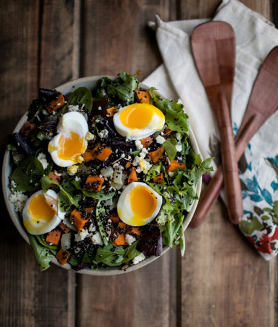 Sweet Potato and Quinoa Salad with Soft-Boiled Eggs