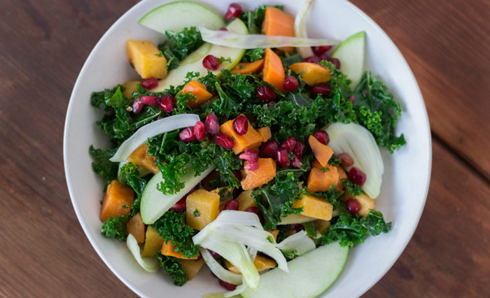 Winter Kale Salad with Kombucha Vinaigrette